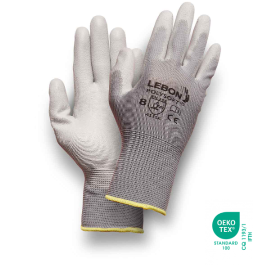 Lebon POLYSOFT Seamless Knitted Gloves - Grey with White Coating