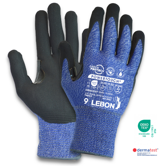 Lebon POWERTOUCH Seamless Knitted Gloves - Navy Blue with Black Coating