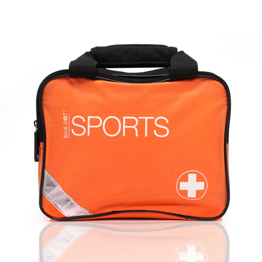 Blue Dot Medium Sports First Aid Kit in Orange Bag front view 