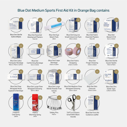 Blue Dot Medium Sports First Aid Kit in Orange Bag