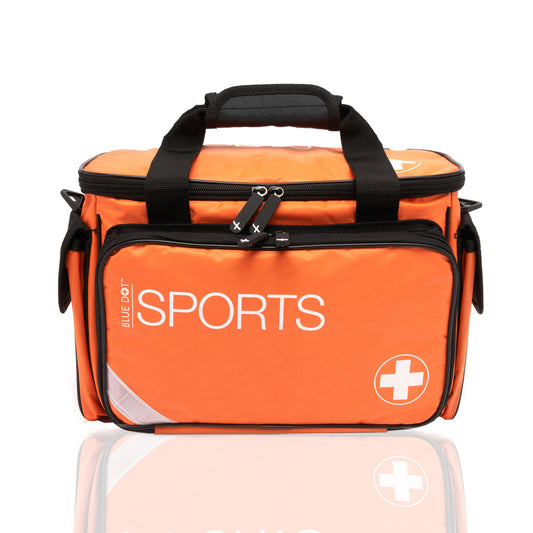 Blue Dot Large Sports First Aid Kit In Orange Bag front view 