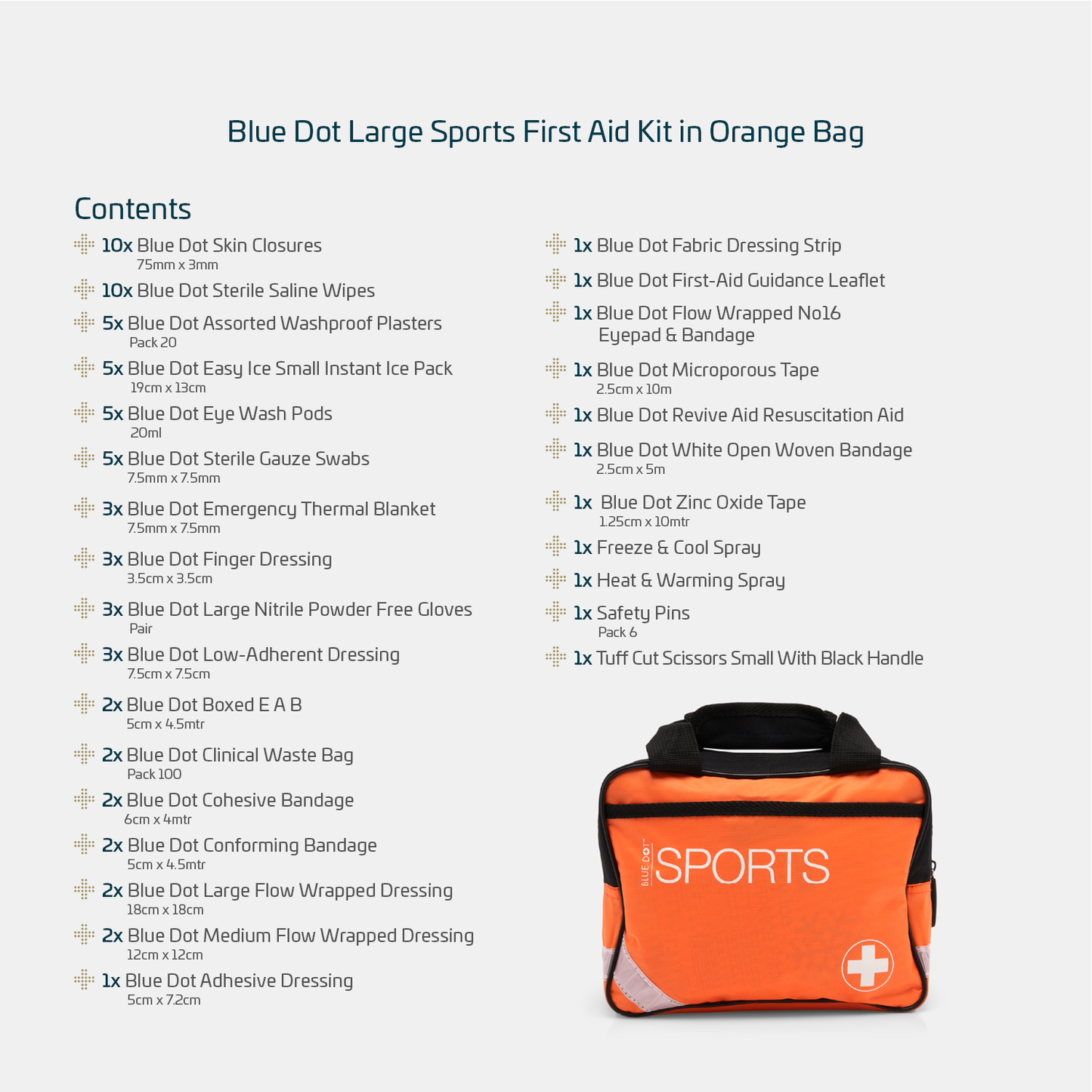 Blue Dot Large Sports First Aid Kit In Orange Bag