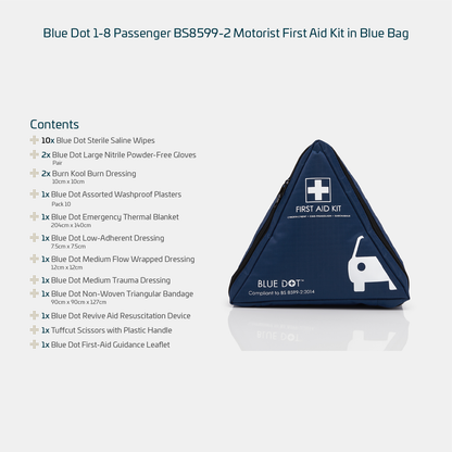 Blue Dot 1-8 Passenger BS 8599-2 (2014) Motorist First Aid Kit in Blue Bag