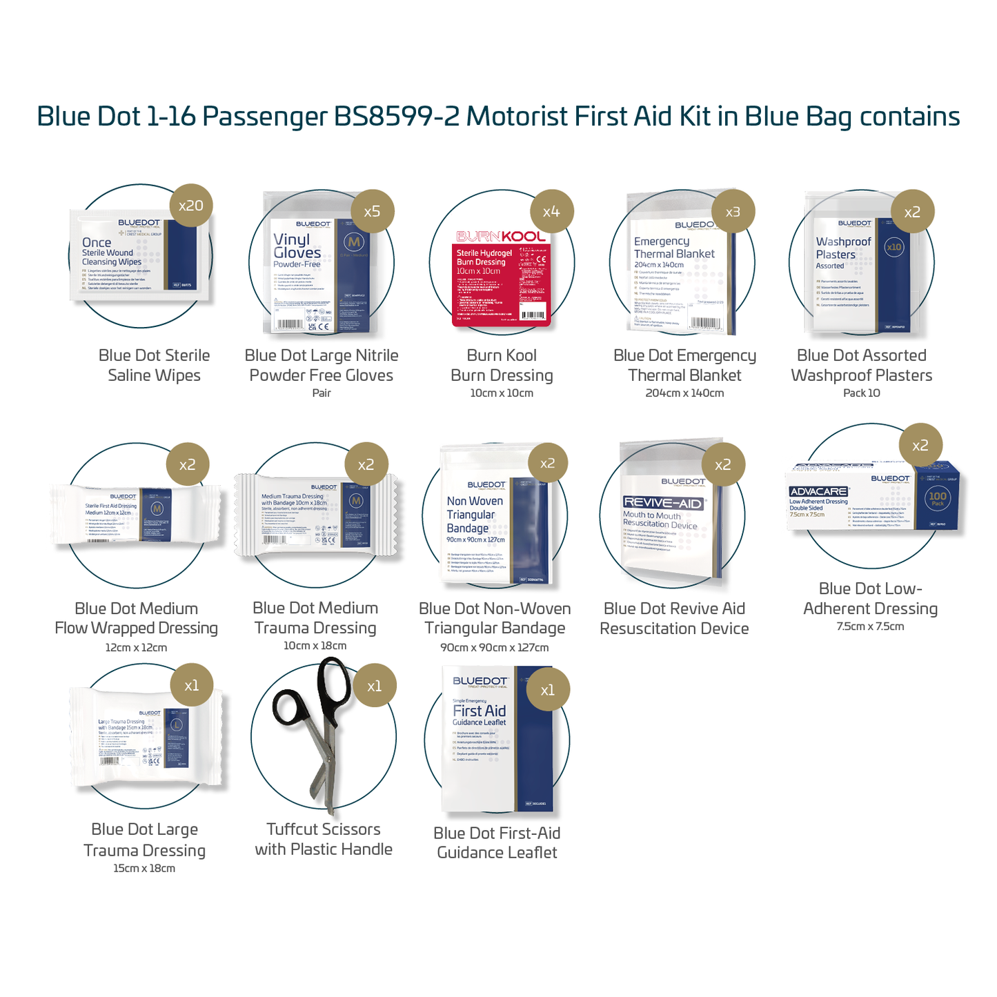 Blue Dot 1-16 Passenger BS 8599-2 (2014) Motorist First Aid Kit in Blue Bag