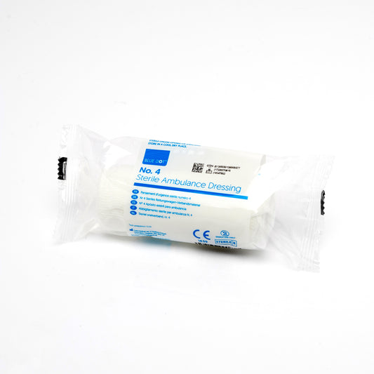 Blue Dot Wrapped Sterile No4 Ambulance Dressing 320mm x 200mm (Pack of 10) packaging 