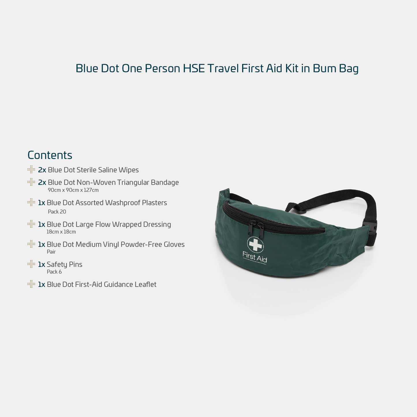 Blue Dot One Person HSE Travel First Aid Kit in Green Bum Bag