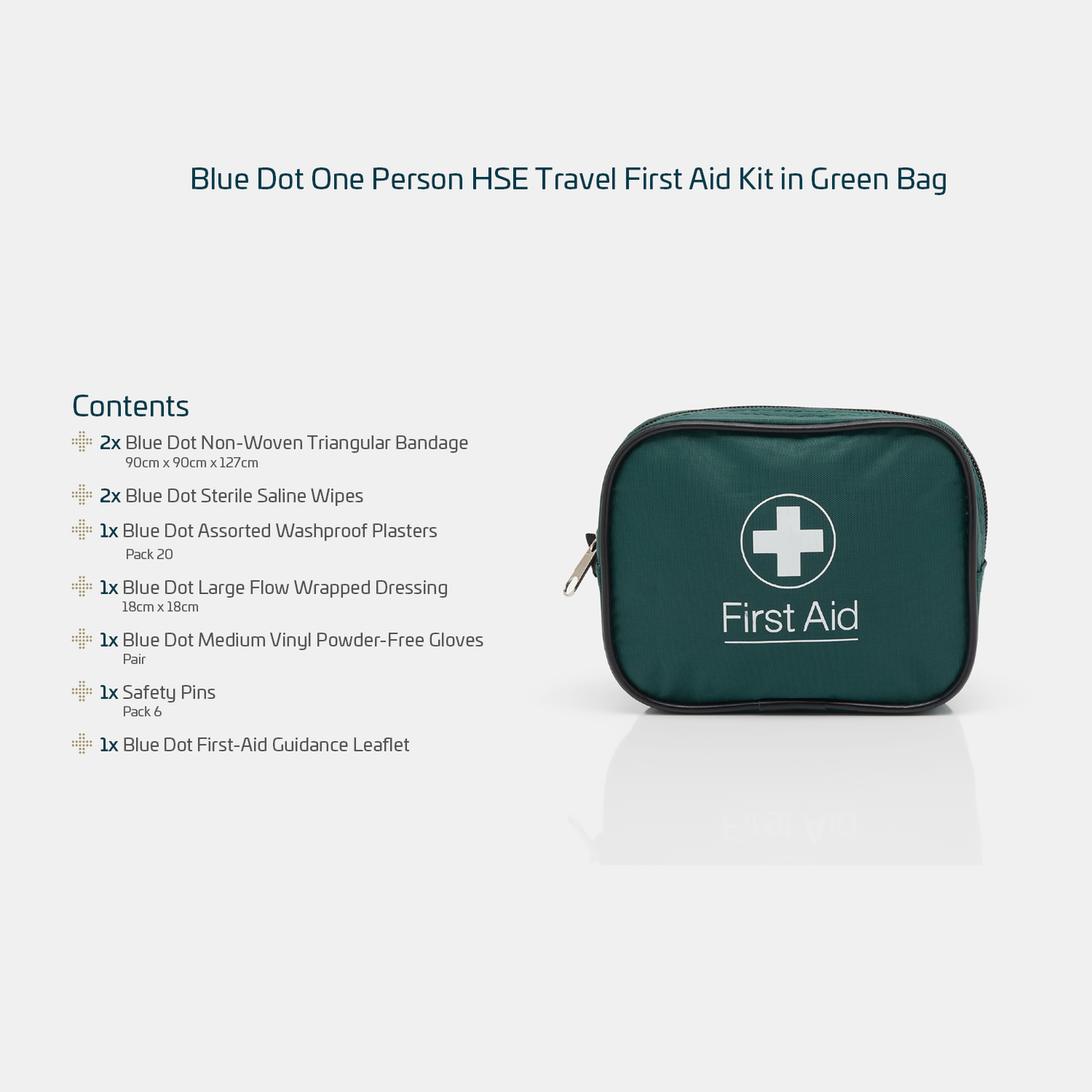 Blue Dot One Person HSE Travel First Aid Kit in Green Bag