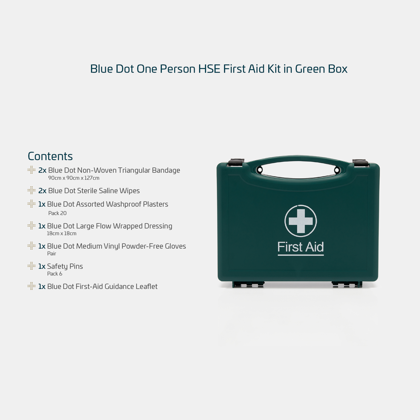 Blue Dot One Person HSE Travel First Aid Kit in Green Box