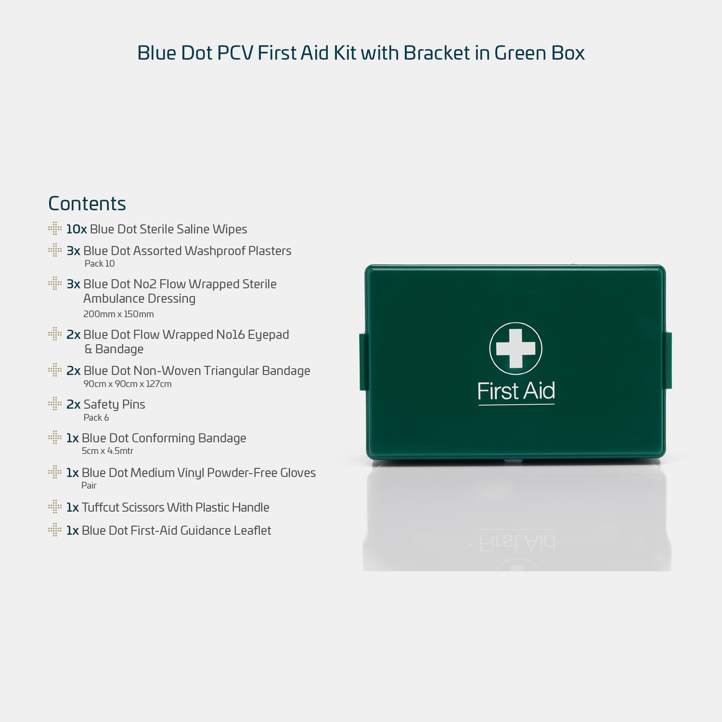 Blue Dot Passenger Carrying Vehicle PVC First Aid Kit in Green Box