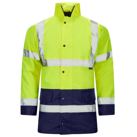 Supertouch Mens H-Vis Class 2 - 2 Tone Parka in yellow and navy with poppers