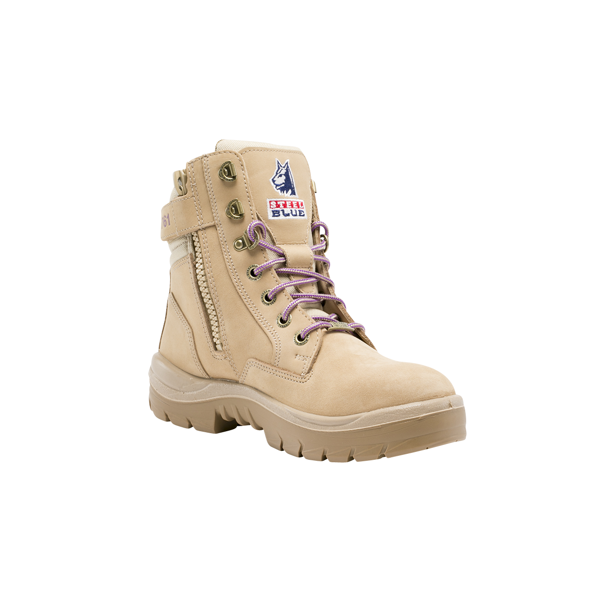 steel blue Southern Cross Ladies S3 Safety Boots in sand with zip