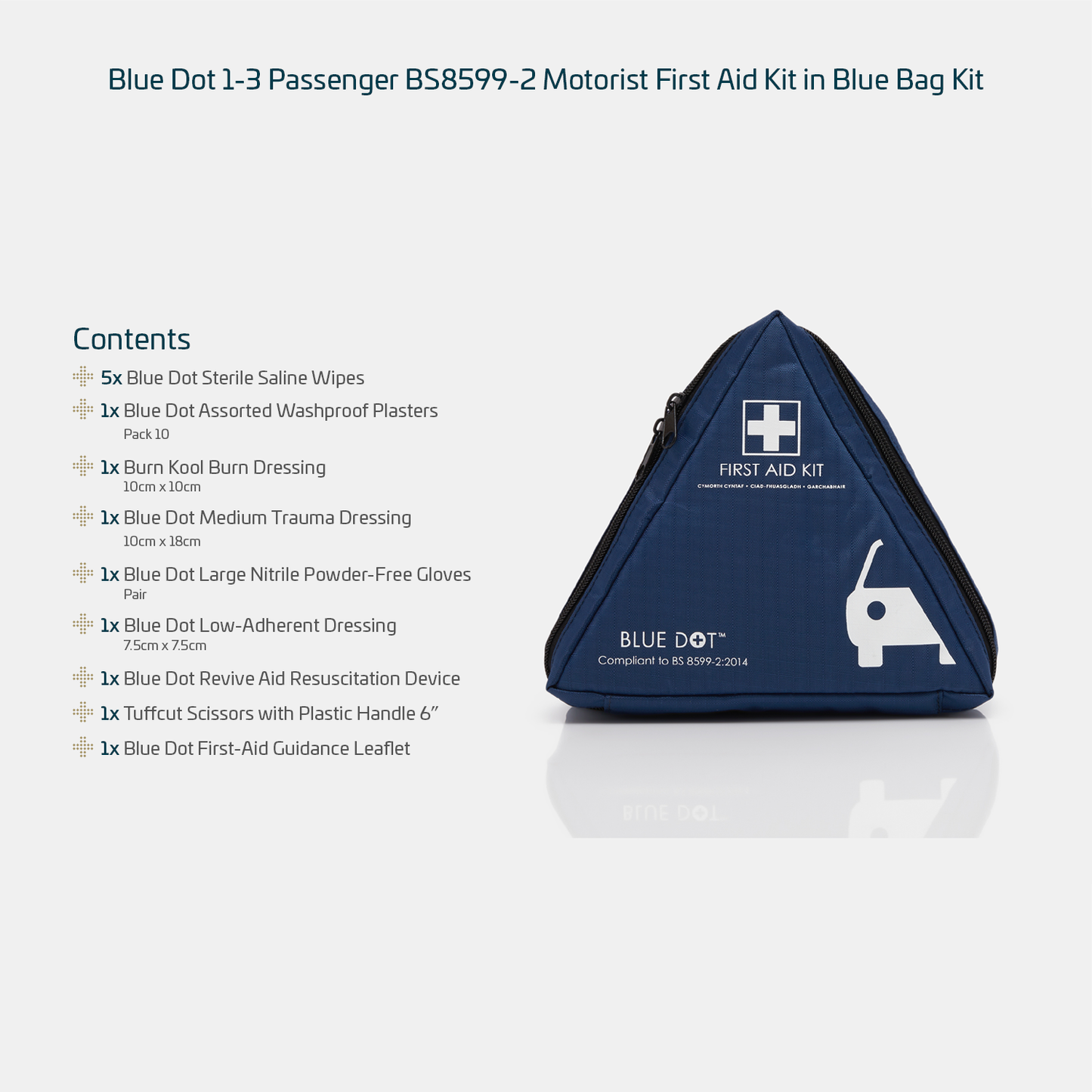 Blue Dot 1-3 Passenger BS 8599-2 (2014) Motorist First Aid Kit in Blue Bag