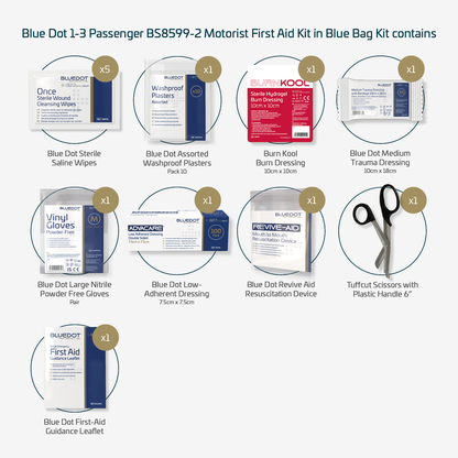 Blue Dot 1-3 Passenger BS 8599-2 (2014) Motorist First Aid Kit in Blue Bag