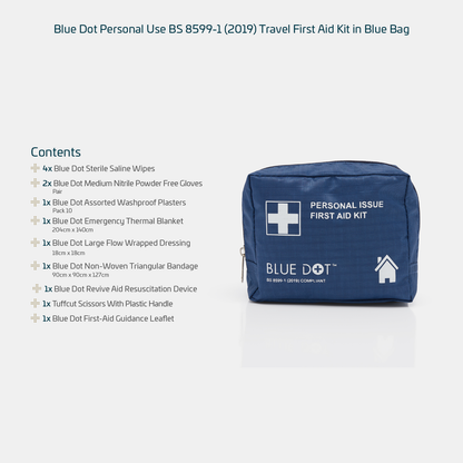 Blue Dot Personal Use BS 8599-1 (2019) Travel First Aid Kit in Blue Bag