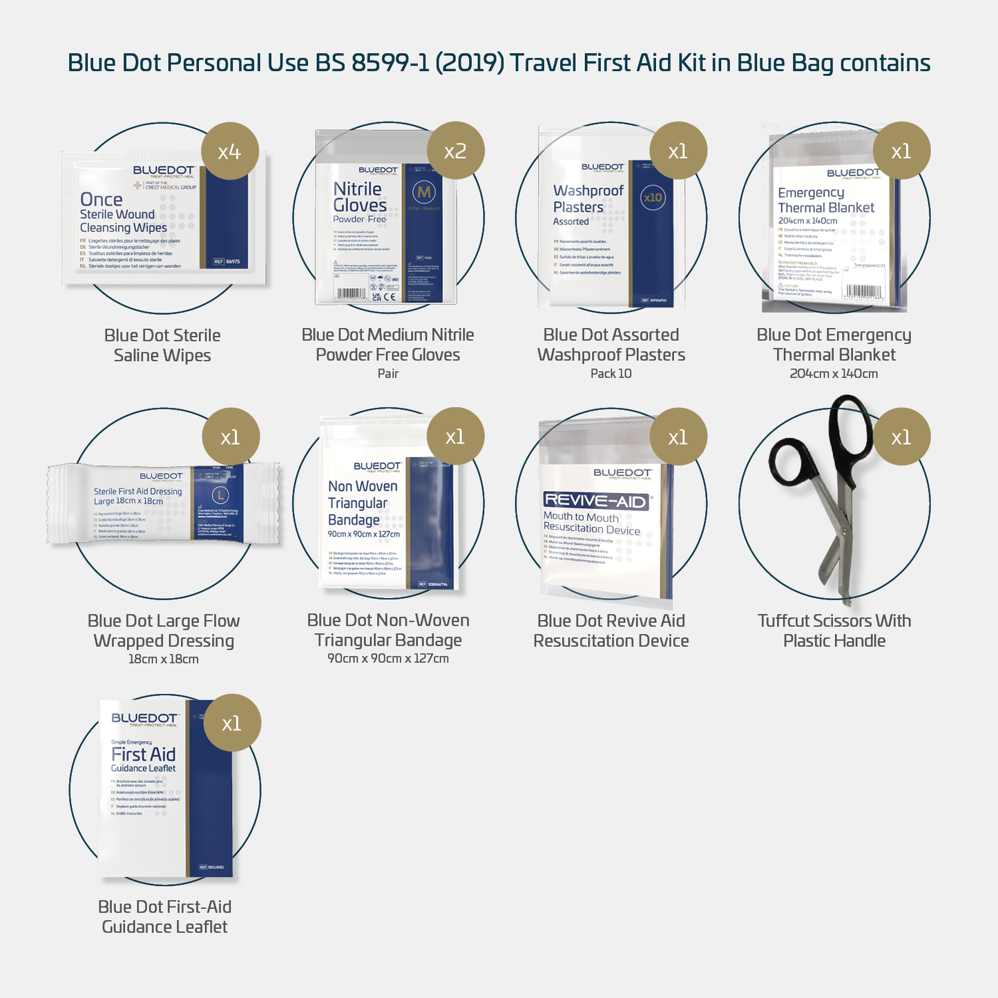 Blue Dot Personal Use BS 8599-1 (2019) Travel First Aid Kit in Blue Bag