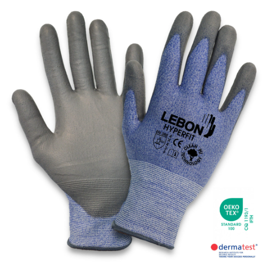 Lebon HYPERFIT Seamless Knitted Gloves 18 Gauge - Blue and Grey