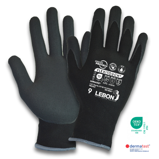 Lebon FLEXITOUCH Seamless Knitted Gloves 15 Gauge - Black 