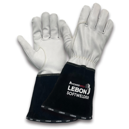 Lebon SOFTWELDER Goat Grain Leather Gloves - White Leather with Black Cuffs 