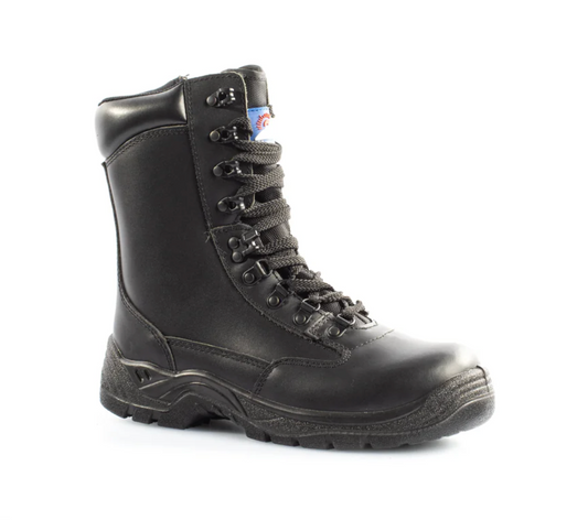 Black Leather High Cut Safety Boot With TPU Sole And Midsole