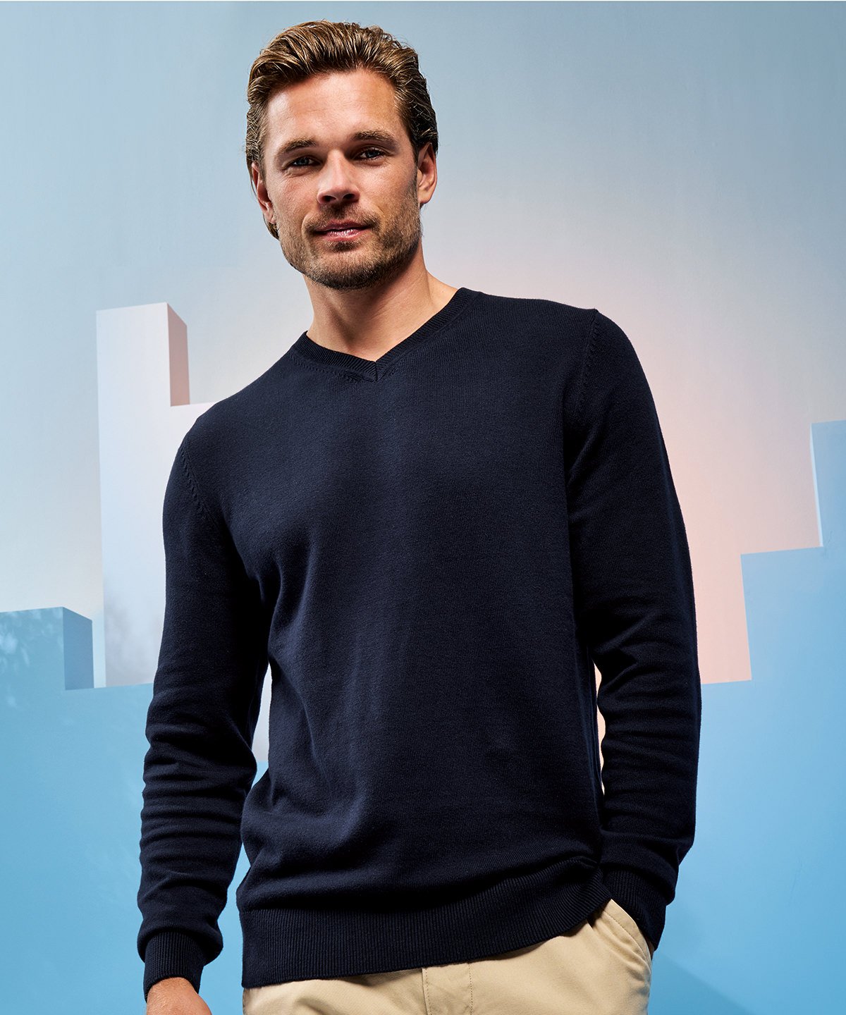 Mens Cotton Blend V-Neck Sweater