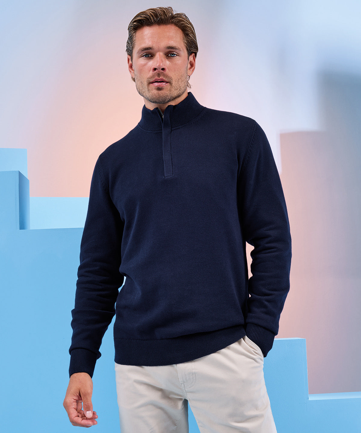 Mens Cotton Blend Quarter Zip Sweater