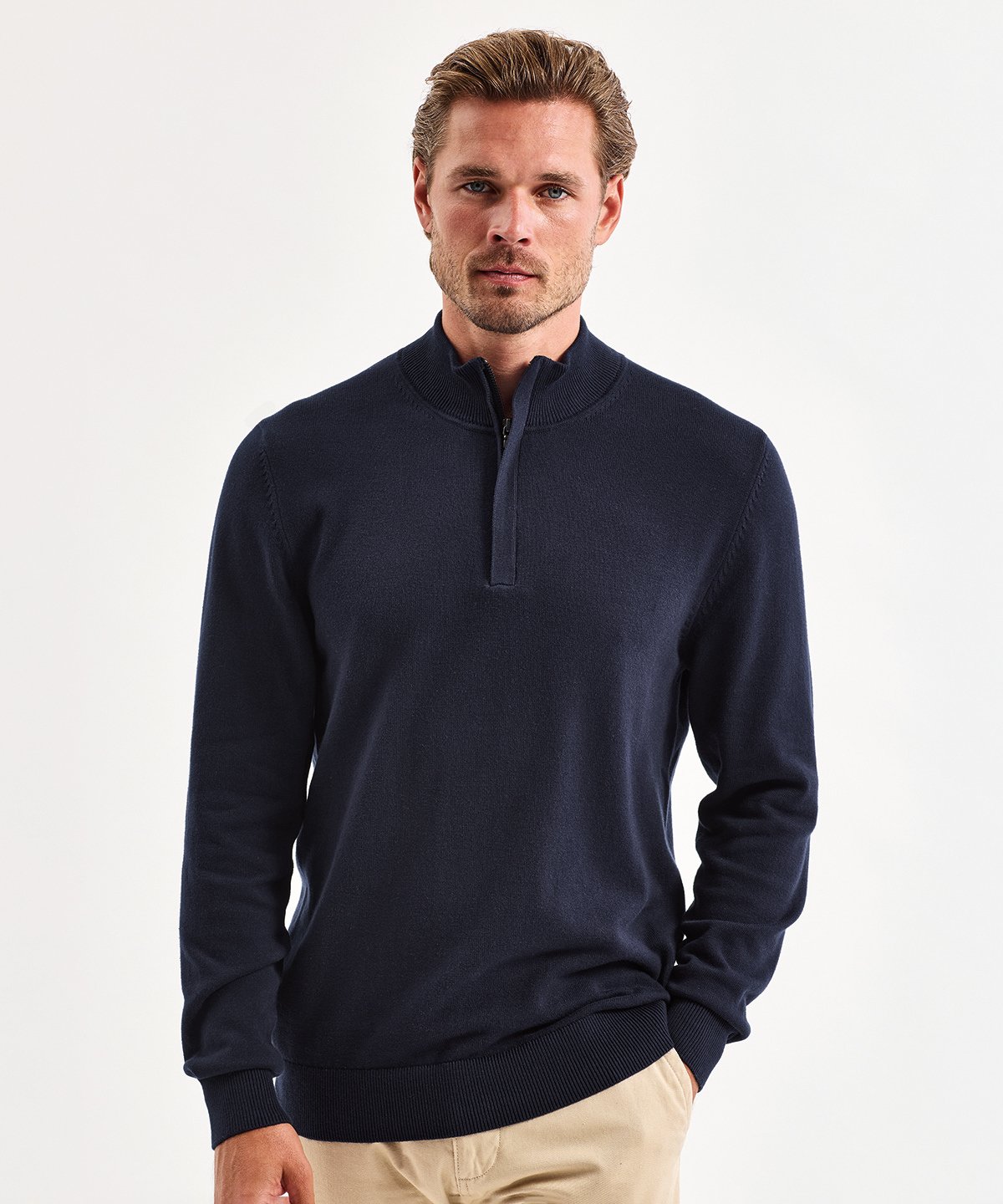 Mens Cotton Blend Quarter Zip Sweater