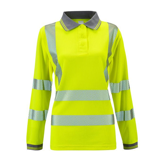 Supertouch Womens Hi-Vis Class 2 Jaya Bird Eye Long Sleeve Polo