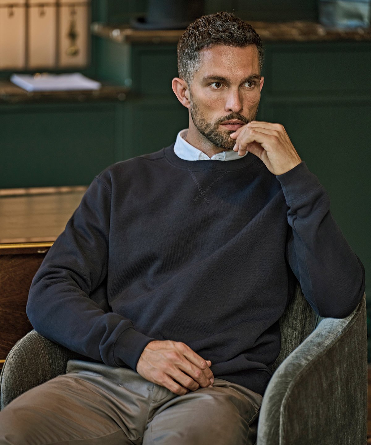 Mens Ribbed Interlock Crew Neck