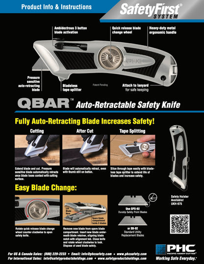 QBAR Smart-Retractable Metal Safety Knife - DaltonSafety